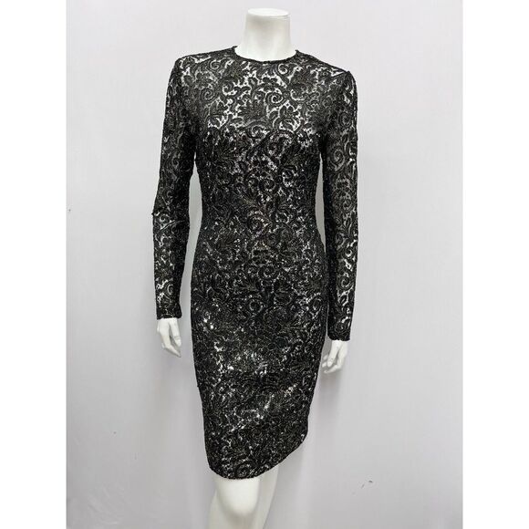 Vintage‎ Galanos Lace Metallic Evening Dress Black Floral Partly Sheer Size XS - Picture 1 of 6